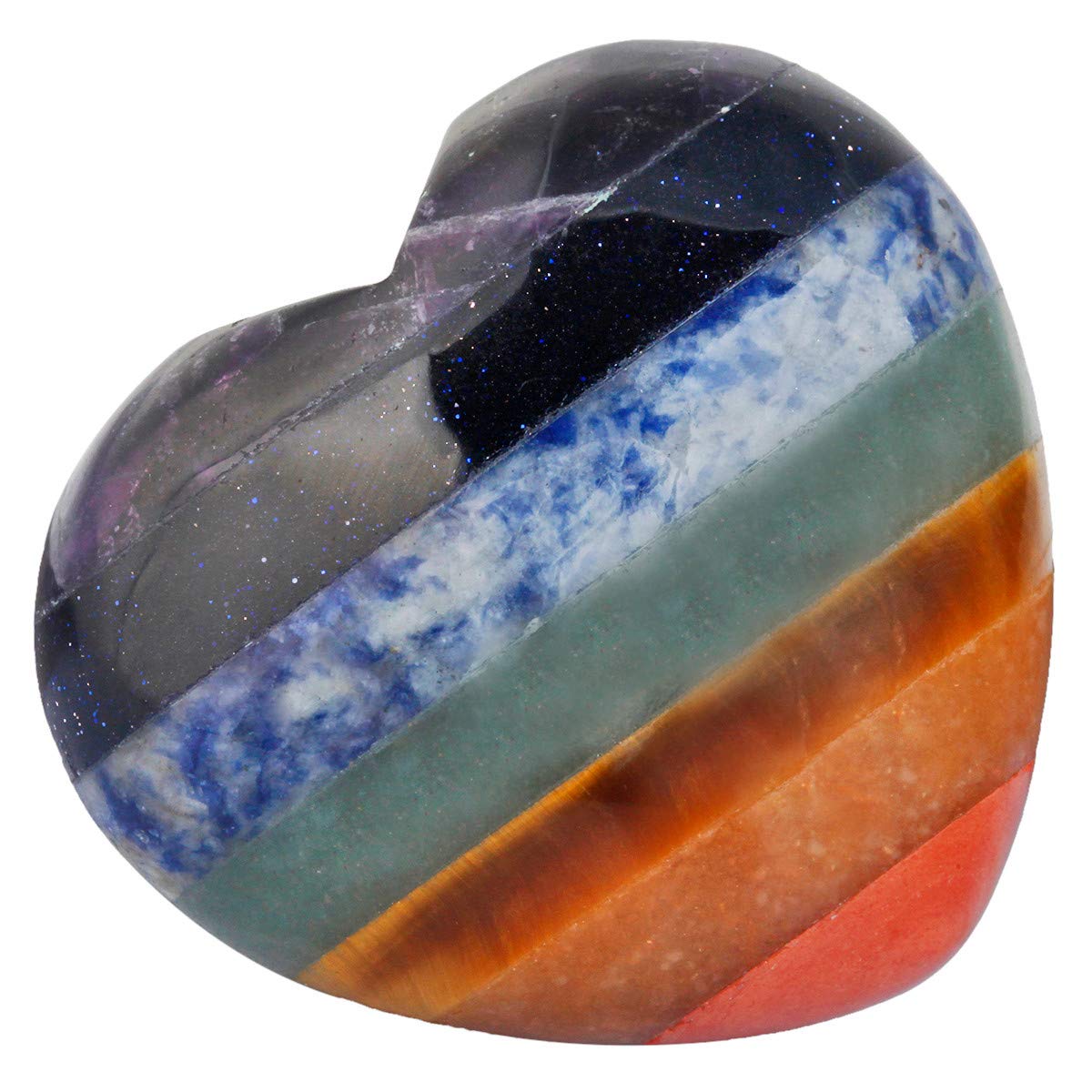 Kyeygwo Multicolor 7 Chakra Stone Puff Heart Healing Crystals Love Stone, Pocket Stones Palm Worry Stone For Reiki Meditation Balancing, 1.7" (1 Pcs)