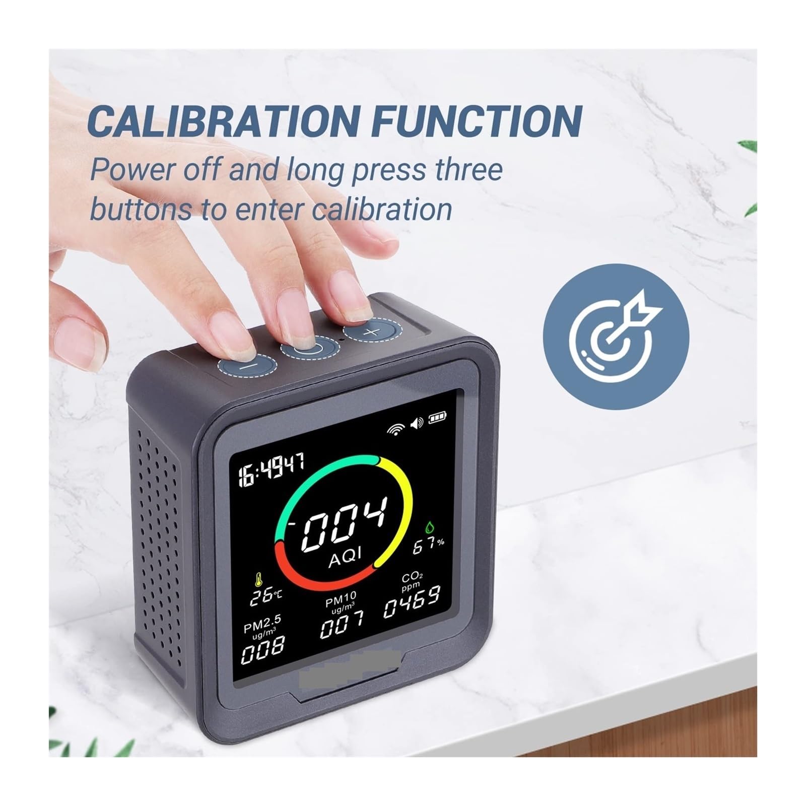 Detector de Gases, Monitor de Calidad del Aire Que detecta CO2, PM2.5, PM10, ICA, Temperatura y Humedad con Alarma for Habitaciones, sótanos oficinas