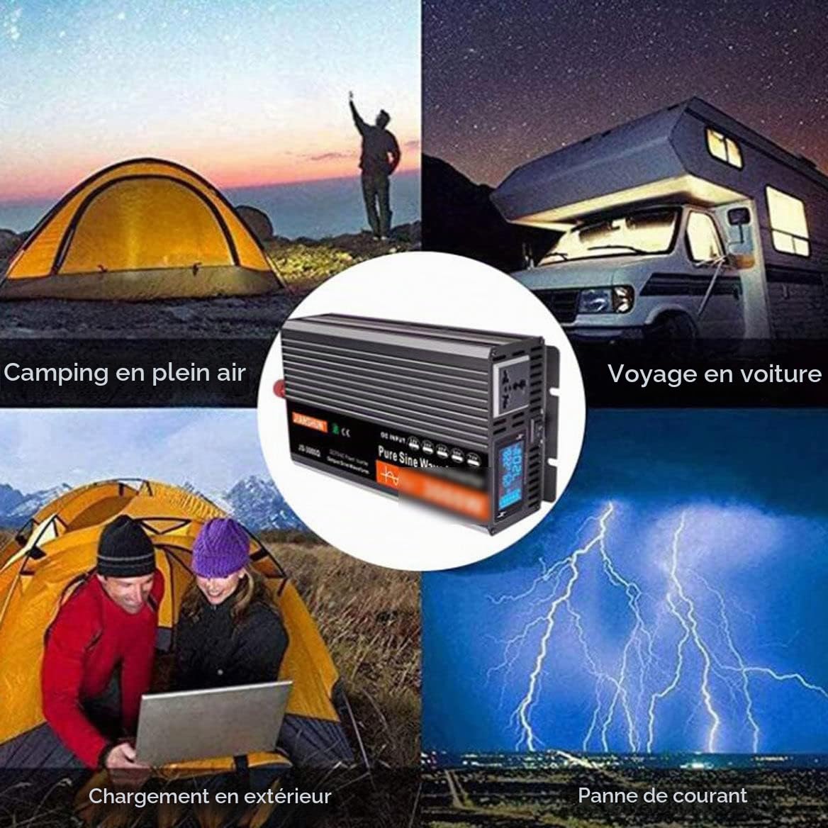 Convertisseur Pur Sinus 3000W 4000W 5000W 6000W Onduleur, Transformateur, 12V 24V 48V 60V vers 220V 230V, 2 Prises AC et Affichage à LED,3000W-48V