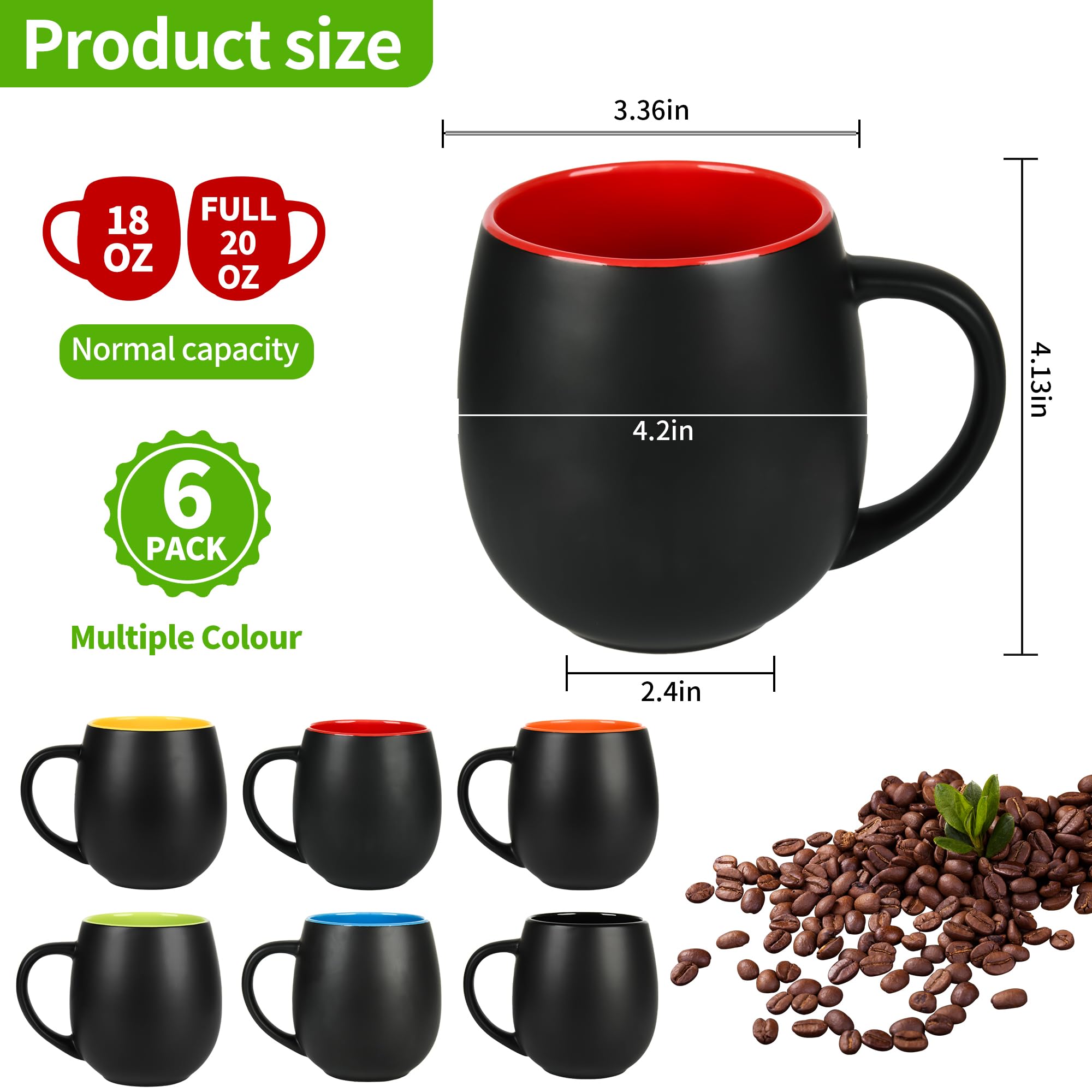Amazon.com: BYCNZB 20oz ceramic Coffee Mug Sets Matte Black Porcelain Mug  Multiple colors Cups for Coffee, Tea, Juice, Cocoa Set of 6 (20oz) : Home &  Kitchen