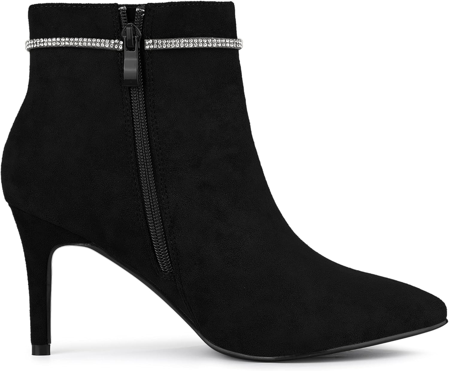 Allegra K Women's Bling Rhinestone Pointed Toe Stiletto Heels Ankle Boots