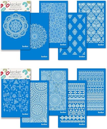 Keoker Plantillas de pantalla de seda azteca para arcilla polimérica, 10 piezas de pantalla de seda azteca y bohemia para arcilla polimérica, para