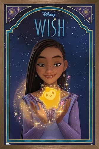 Trends International Disney Wish - Póster de pared de Asha & Star, 22.37 x 34.00 pulgadas, versión enmarcada en bronce