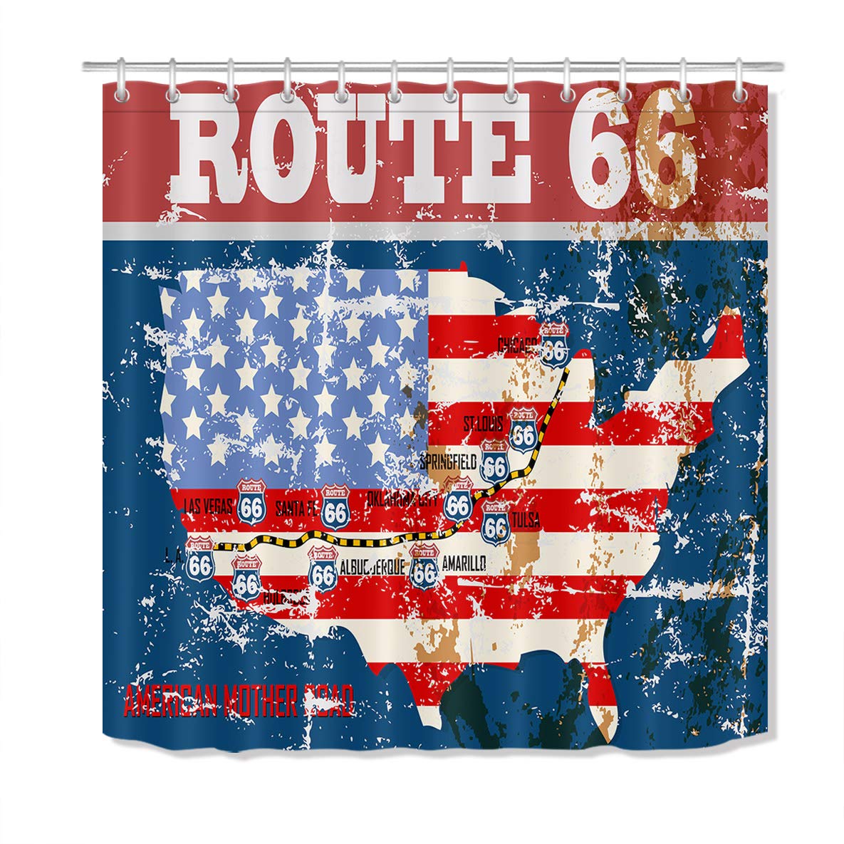 Buy LB Vintage U.S. Route 66 Shower Curtain, Retro American Road SignBathroom Set, 59 W x 70 L