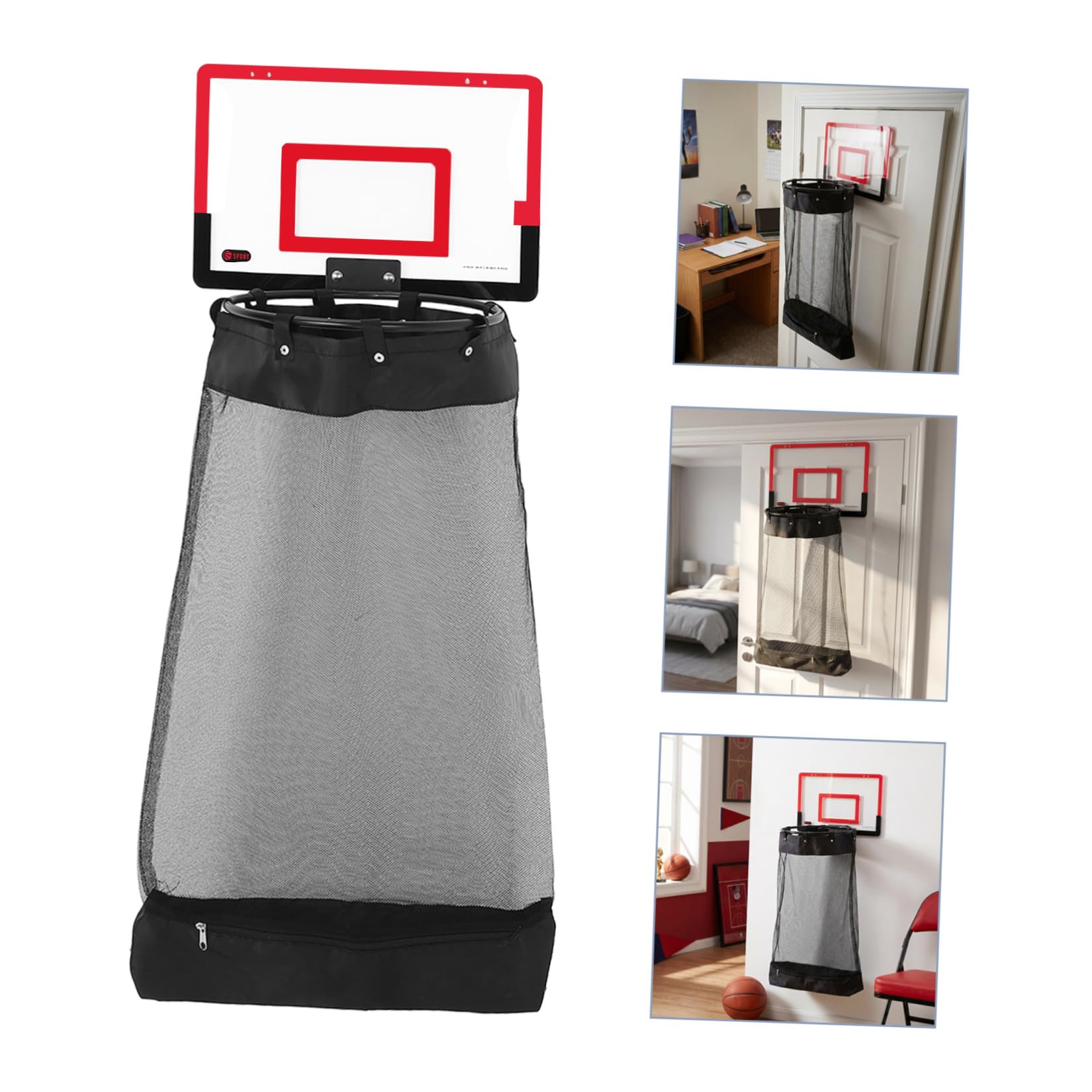 DOITOOL Türhängender Basketball Wäschekorb mit Reißverschluss, Rot | Acryl Rückwand, Universalhaken, 106x40x33cm, Glatte Kanten, für Zuhause und Bad