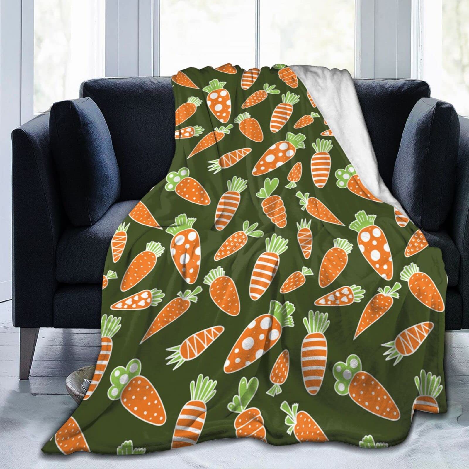 Lsjuee Carrot Throw Blanket Soft Cozy Lightweight Blankets Easter Bunny Flannel Blanket for Sofa Couch Bed Office Holiday Decorative 50"X40"