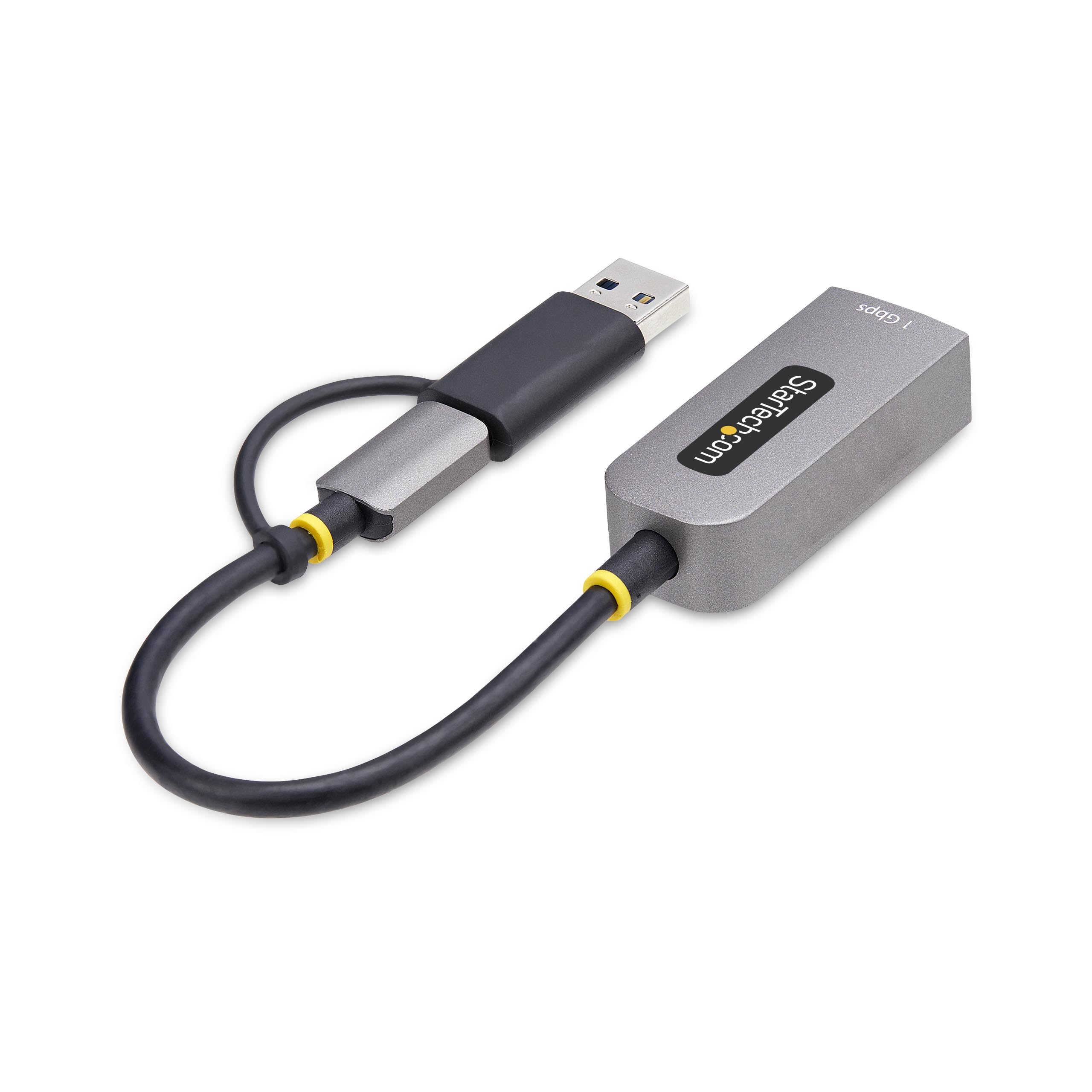 StarTech.com Adapter USB-C na Ethernet ze złączem USB A 10/100/1000 Mbps, USB GbE, zintegrowany kabel 15 cm, dioda LED stanu