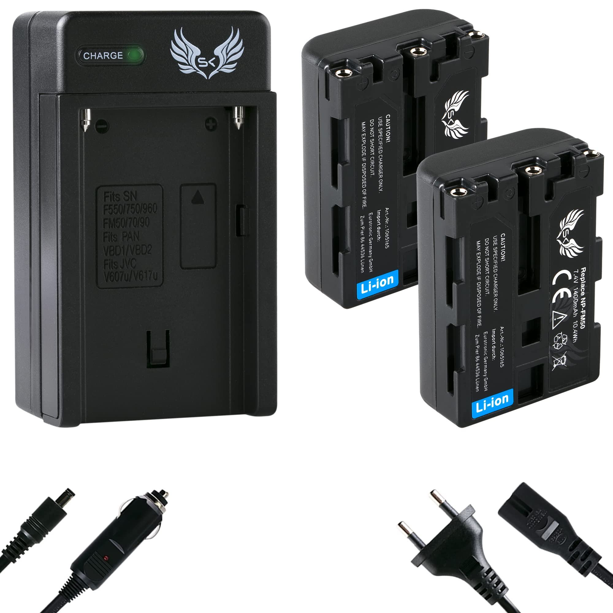 2X SK Akku Sony NP-FM50 + Ladegerät Charger für Sony NP-FM30 FM70 FM90 QM51D / für Sony Cyber-Shot DSC F707 S30 S50 S70 S75 S85 und weitere