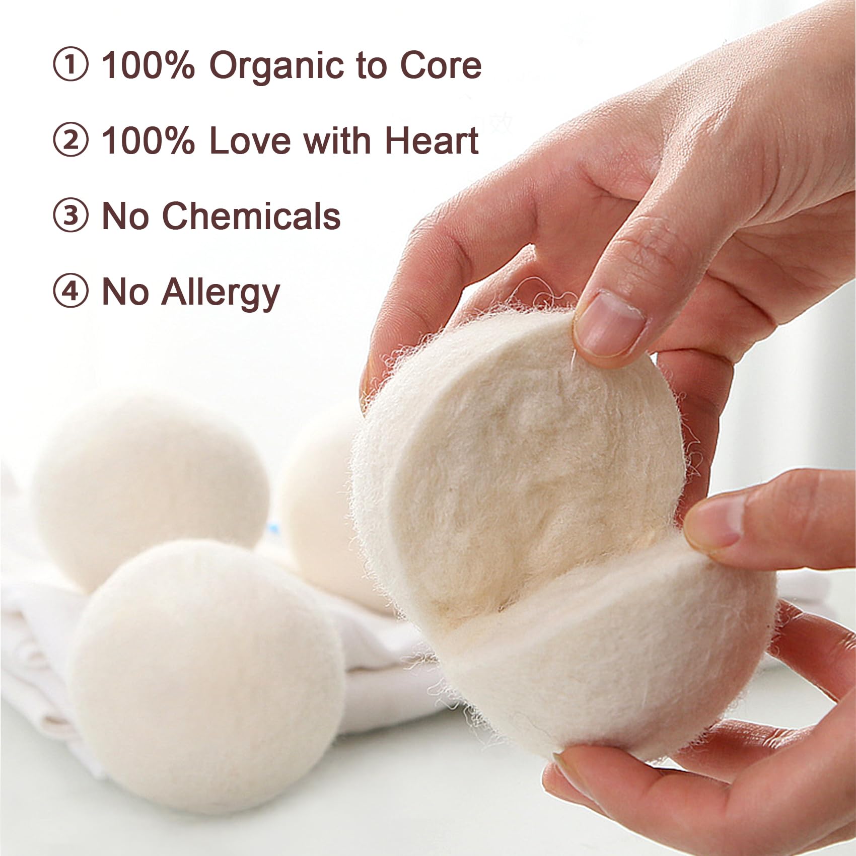 Ikosora Wool Dryer Balls Chemical-Free Fabric Softener Laundry Balls Reusable Natural Fabrics Reduces Wrinkles And Drying Time High Density Wool Ball Pack Of 6 - View #4