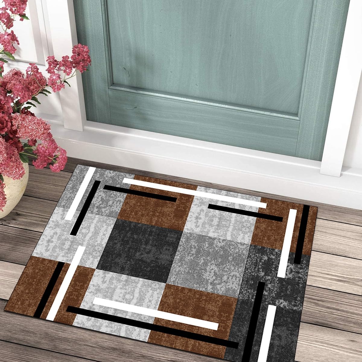 Tappeto runner patchwork, antiscivolo, per corridoio, grigio, marrone, 120 x 850 cm, lavabile, decorazione per la casa, per cucina, corridoio, soggiorno, zerbino, con retro in gomma, larghezza 40-120