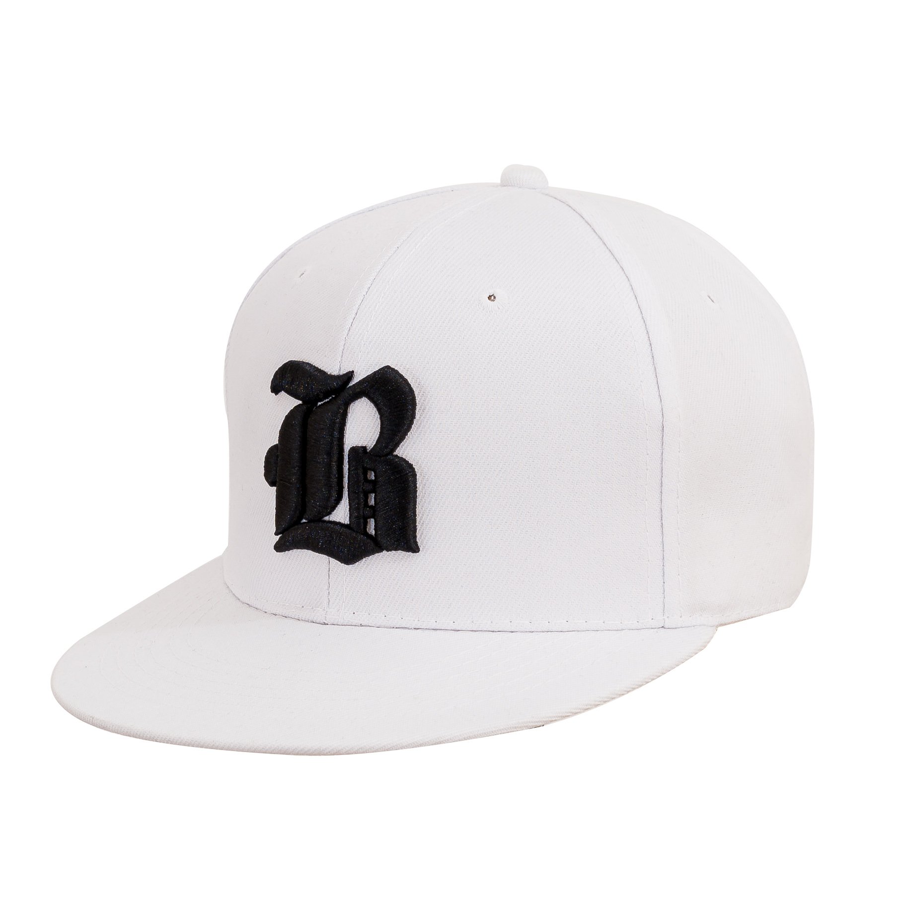 4Sold Men's B White Snapback Hat With Raised 3D Lack Embroidery Letter Aseball Cap Hip-Hop Cap Hat Headwear (B)