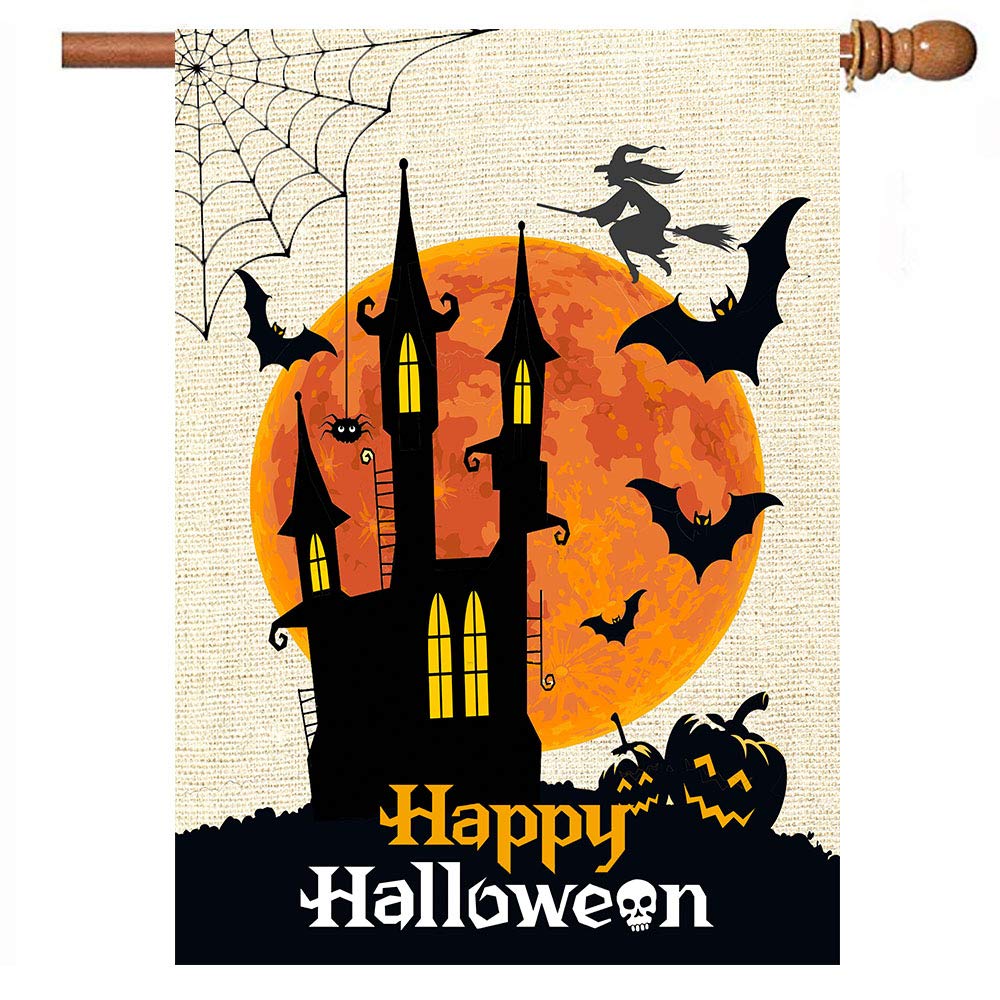 CROWNED BEAUTY Halloween Boo Drapeau De Jardin Double Face 30,5 X 45,7 Cm Pour L'extérieur En Toile De Jute Effrayante