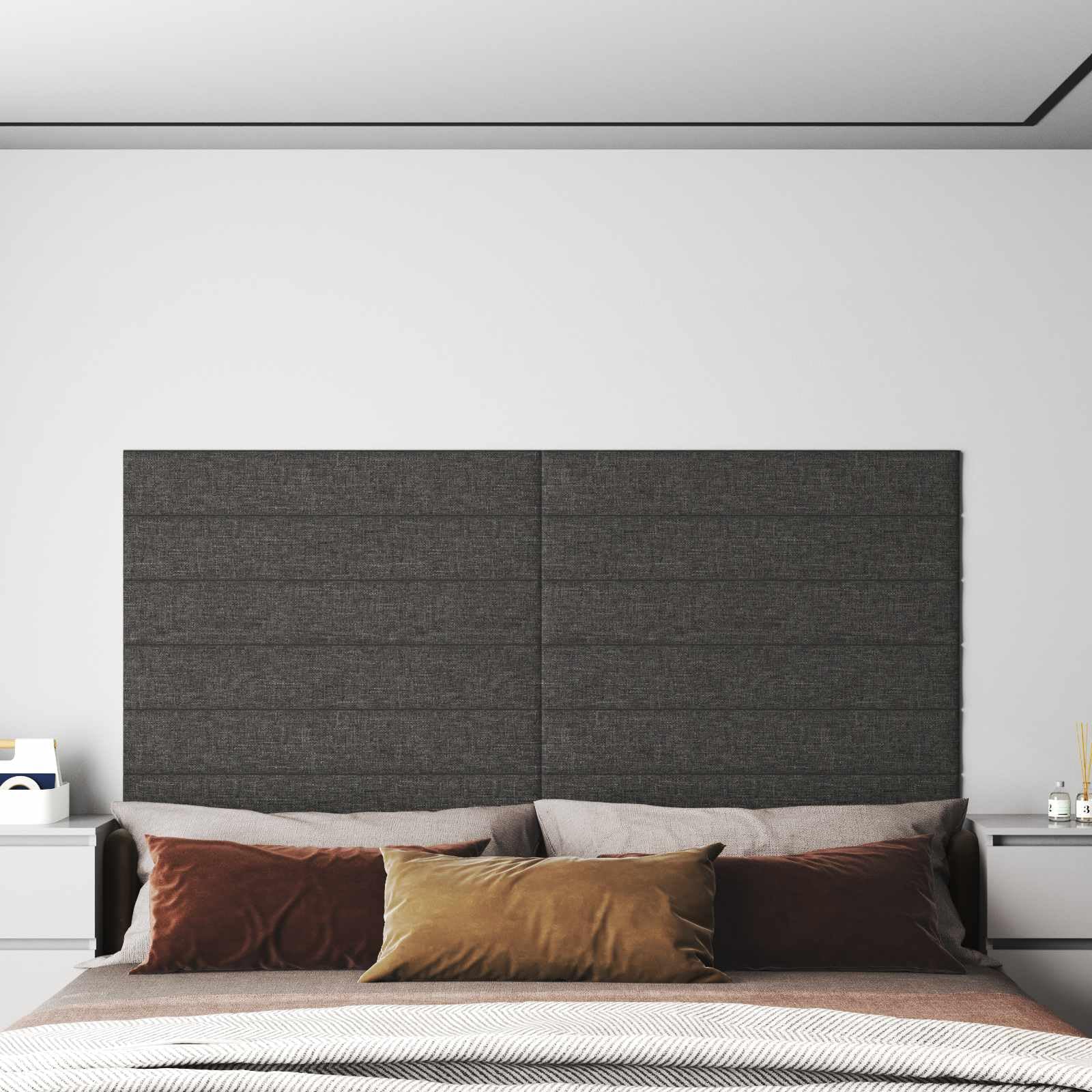 Juego de 12 cabezales de pared, 90 x 15 cm, color gris oscuro, revestimiento de pared, paneles de pared para dormitorio interior, renovación estructura, protección acústica, sala de estar