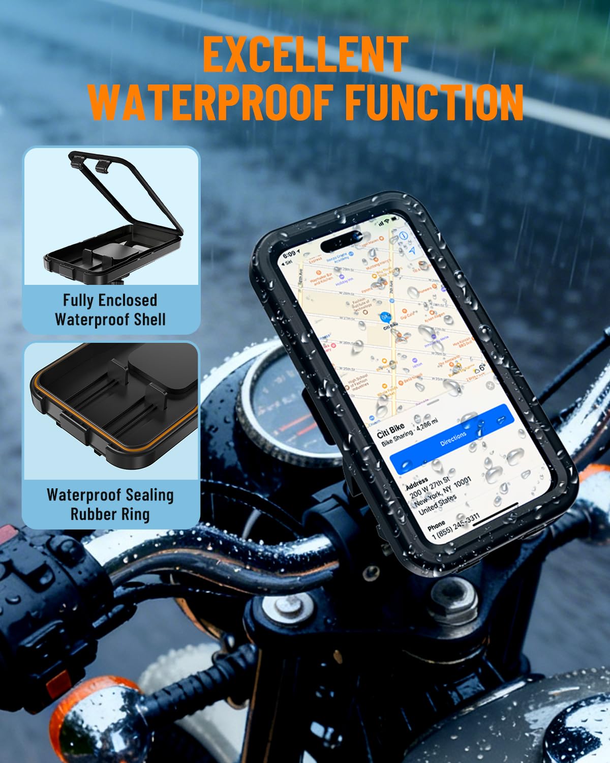 Support Téléphone Moto Etanche [Déverrouillage Rapide en 1S] Support Téléphone Vélo Rotation à 360° Porte Telephone Scooter de Guidon avec Ecran Tactile pour Téléphone Jusqu' à 6,9"