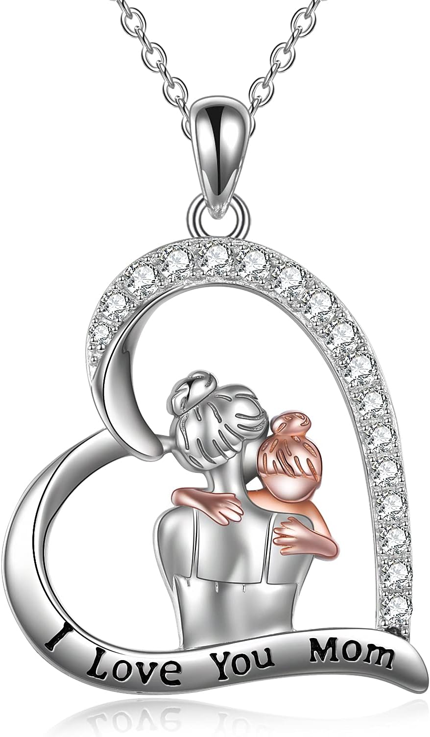 YAFEINI Gifts for Mum, 925 Sterling Silver Mother Daughter Love Heart Necklace Pendant Jewellery Gifts For Women with 18" Chain (Mum necklace A)