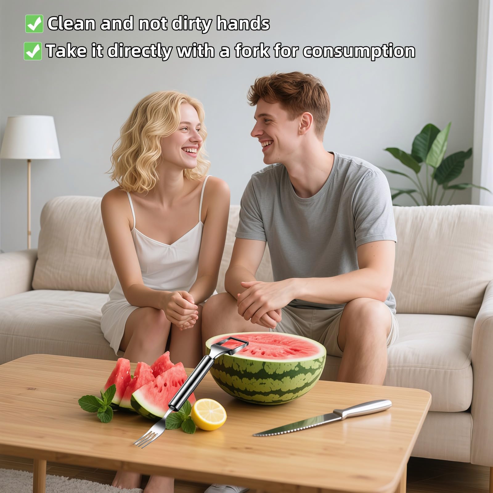 2-in-1 Stainless Steel Watermelon Slicer & Fork | Easy Cut, Serve, Enjoy | Kitchen & Camping Must-Have Tool for Fruit Salad, Parties, BBQ | Dishwasher Safe & Rust-Proof (Pack of 2) — Amazon image 5