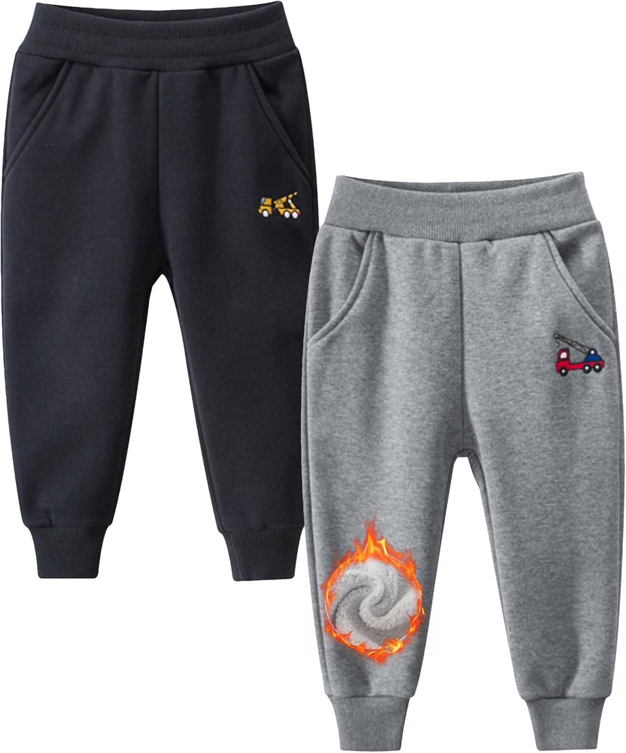 GFQLONG Toddler Boys 2 Pack Polar Fleece Jogger Sweatpants,Baby Winter Warm Pocket Lounging Bottoms