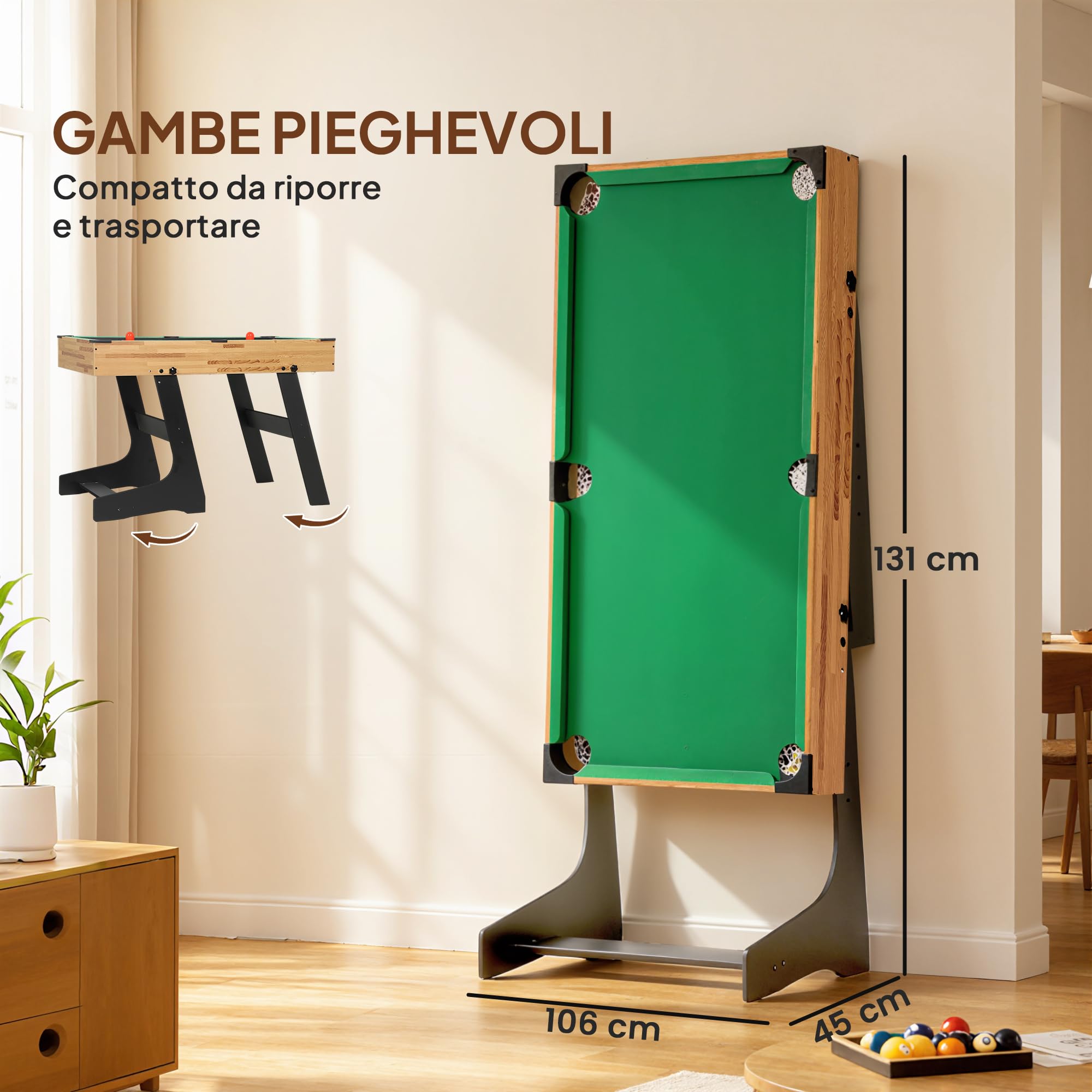 SPORTNOW Tavolo Multigioco 13 in 1 Pieghevole, Tavolo da Gioco Multifunzione con Calcio Balilla, Biliardo, Ping Pong, Ice Hockey, Scacchi, Backgammon, Dama, Bowling ecc. per Adulti Bambini Casa Scuola