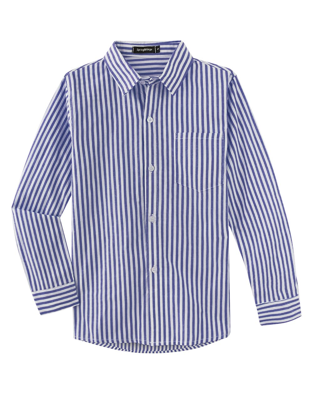 Spring&Gege Camisa de vestir con botones para niños Camisa de vestir de manga larga casual a rayas verticales (5-14 años)