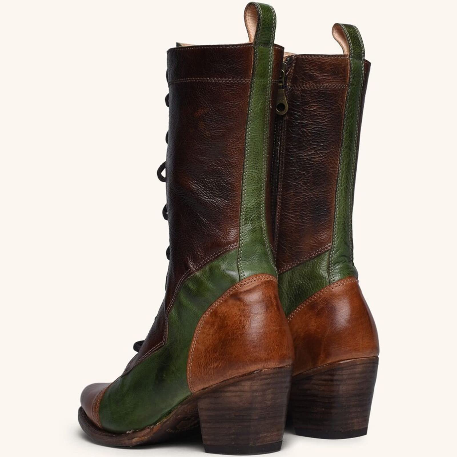 Kobilee Stivali Western Donna Anfibi Equitazione con Tacco Vintage Texani Marroni Camoscio Alti Invernali Biker Stivaletti Cowboy Pelle Alto
