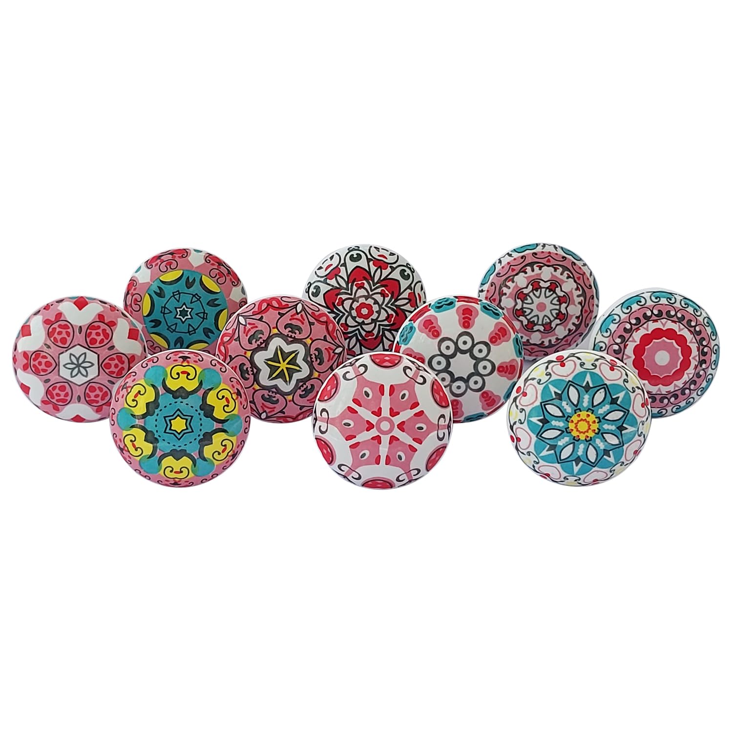 Royal Kraft Vintage Pink and Red Painted Ceramic Knobs for Kitchen Cabinets, Doors, Drawers, Wardrobe, Closet, Set of 10, Sknob022 โ image 1