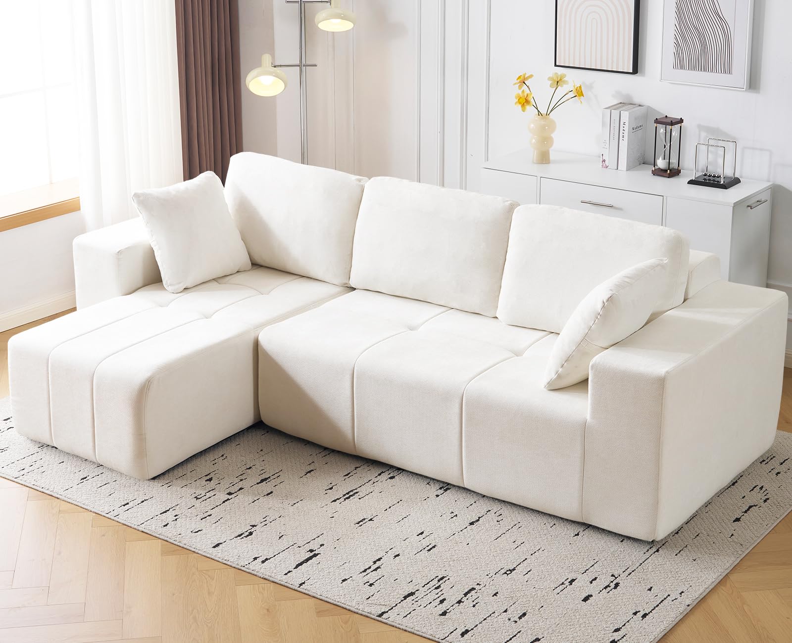 105 Cloud Modular Sectional Couch Chenille Boneless Couches with Deep Seat Upholstered L-Shape Sofa with Chaise Sectional Couch