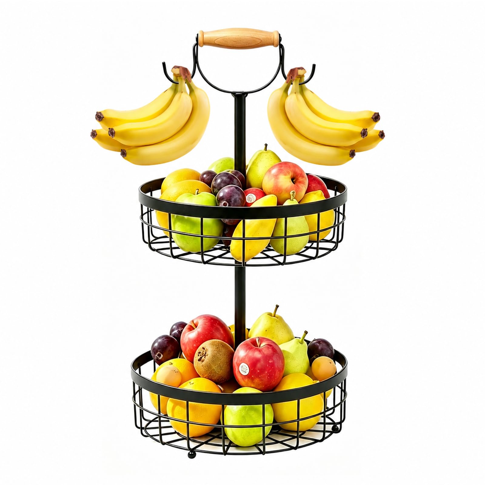Newthinking 2 Tiered Fruit Basket, Metal Fruit Bowl with 2 Banana Hangers