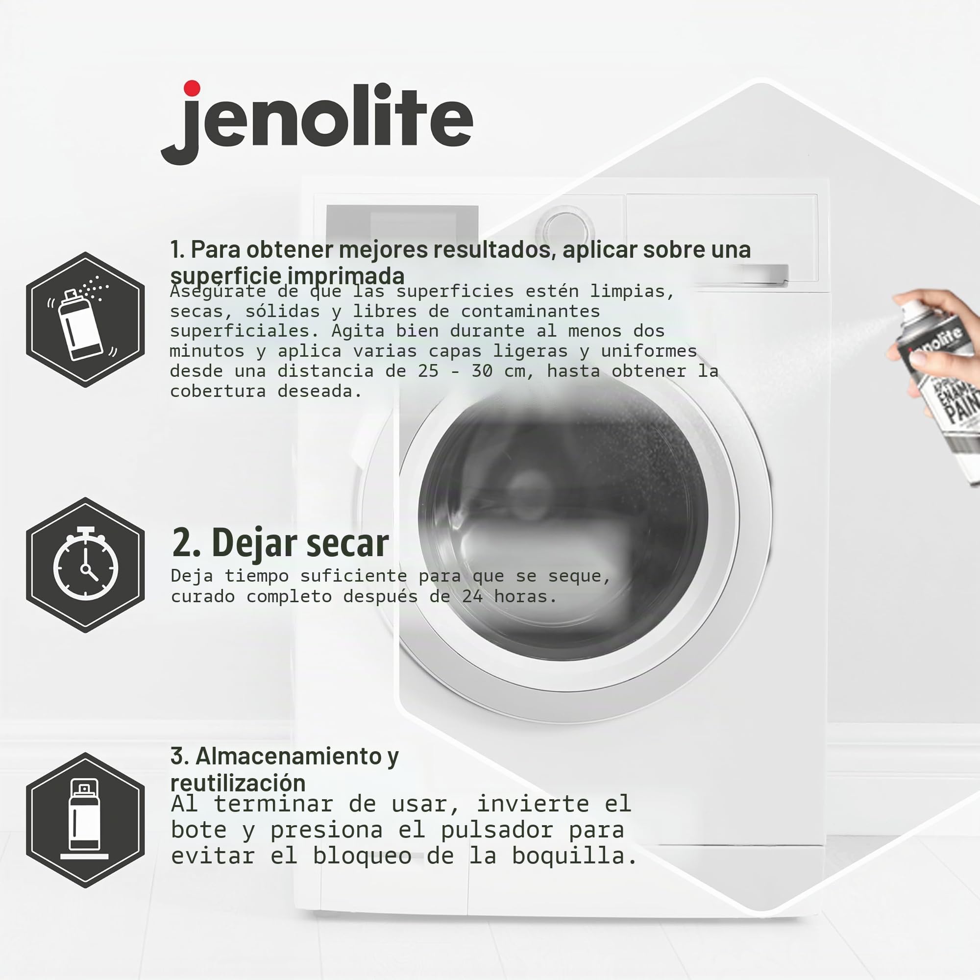 JENOLITE Pintura esmaltada para electrodomésticos | NEGRO | Actualizar y restaurar electrodomésticos | Ideal para frigoríficos, congeladores y lavadoras | 3 x 400ml
