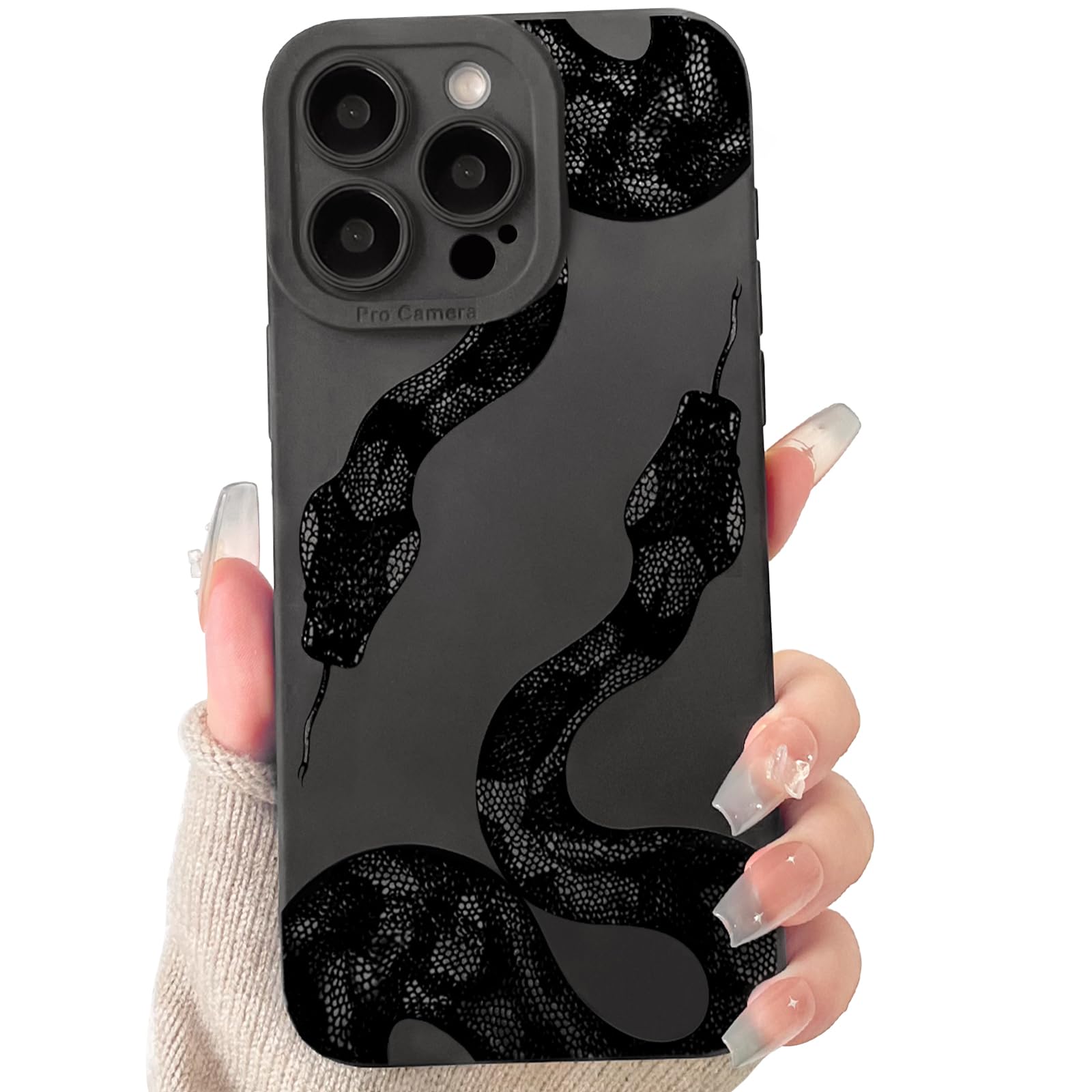 Lovmooful Compatible for iPhone 15 Pro Max Case Cute Cool Snake Serpent Black Design for Girls Women Soft TPU Shockproof Protective Girly for iPhone