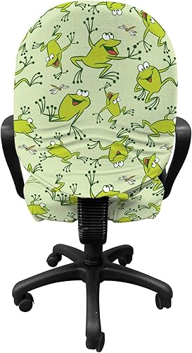 Miniatura 2 de Ambesonne Funda protectora para silla de oficina con dibujos animados, libélulas y ranas sonrientes, repetición divertida, funda protectora de tela