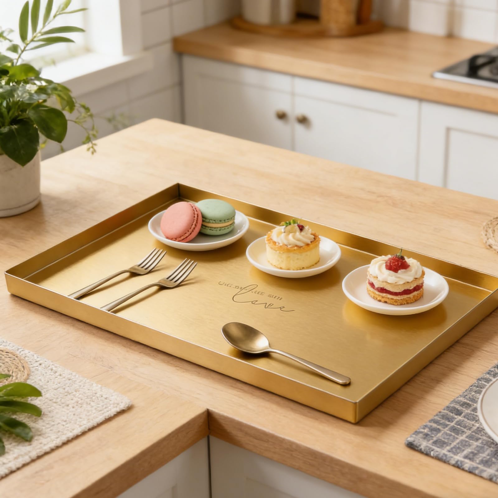 Vassoio Bagno Portaoggetti Impermeabile, 30x20cm Oro Vassoio Decorativo Rettangolare Grande, Acciaio Inox Vassoi Portaoggetti Per Vanità,Comò, Ingresso, Bagno, Vasca, Gioielli,Cosmetici,Candele