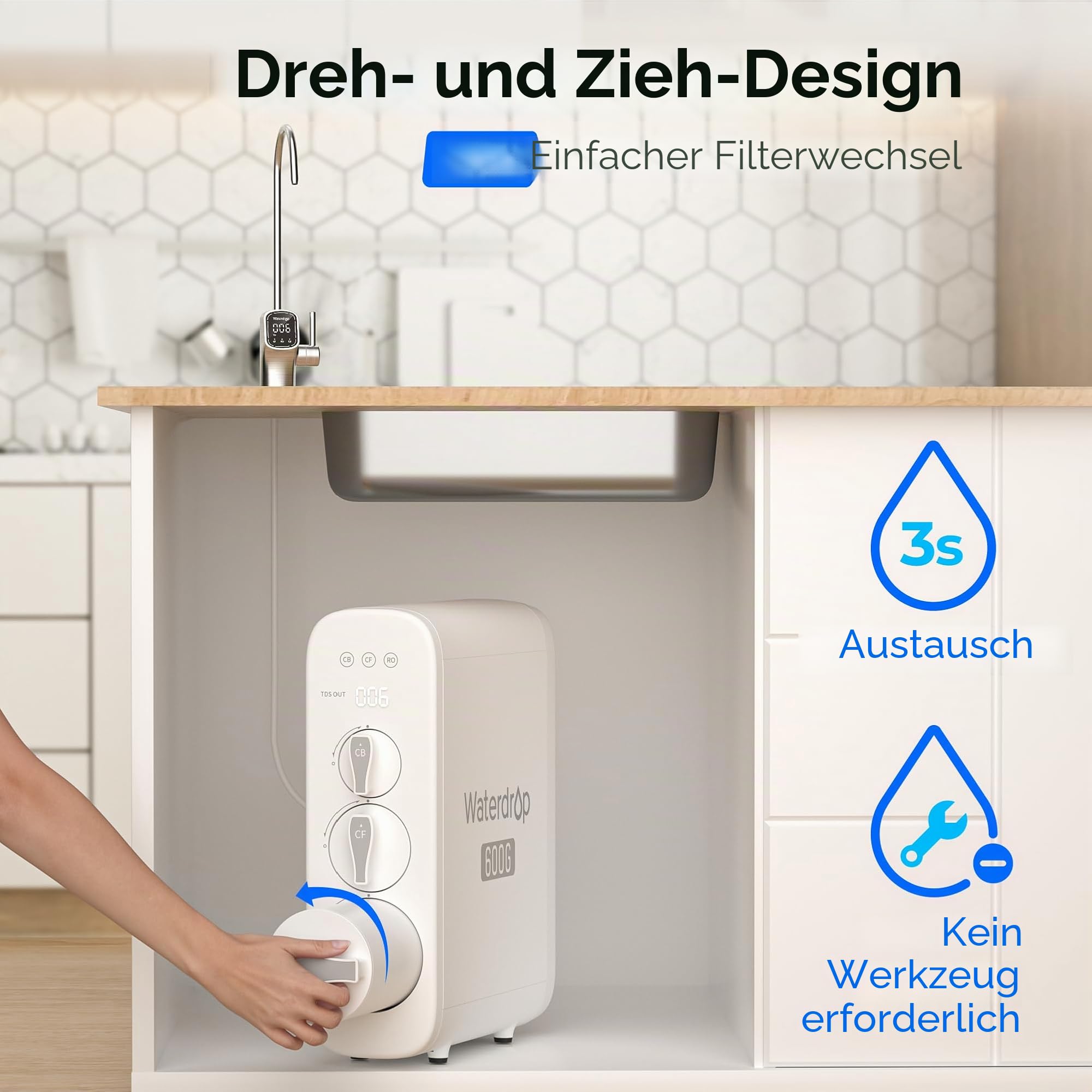 Waterdrop WD-G3P600-RO Filter, NSF-zertifiziert, Ersatz für WD-G3P600 Umkehrosmoseanlage, 2 Jahre Lebensdauer