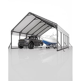 20'x25'x13' Metal Carport for 2 Cars, Heavy Duty Car Ports for Heavy Snow, Reinforced Frame, Tall Metal Car Ports for Bass Boats, Full-Sized Pickup Trucks, and Tractors, N.W. 980 Lbs