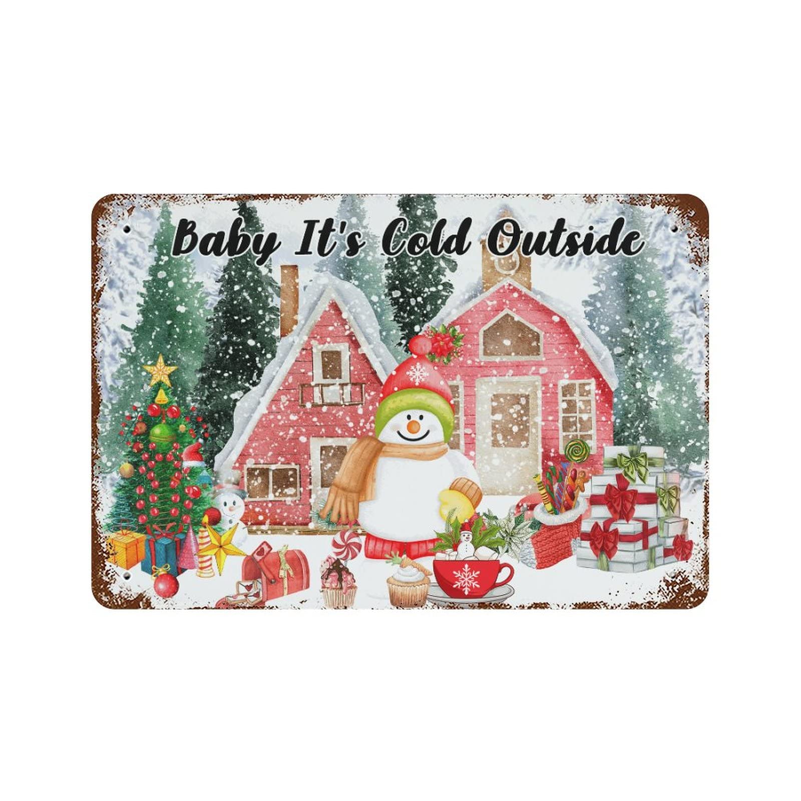 Panneau aluminium jardin anti-rouille Christmas Snowman pour déco extérieure hiver