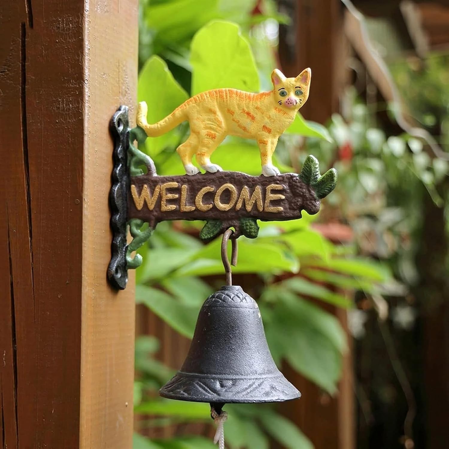 Cast Iron Dinner Bell Cast Iron Wall Hanging Bell Stylish Cast Iron Doorbell, Manual Swinging Rice Bell with Wall Decoration, Front Door/Garden/Porch