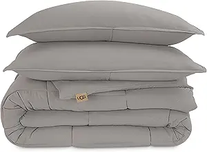 UGG King Size Comforter Set with 2 Pillow Shams Lightweight Down Alternative Comforter King Size Blanket Reversible Cozy Warm All Season Washable Hypoallergenic Bedding Set, Light Grey (Leonora)
