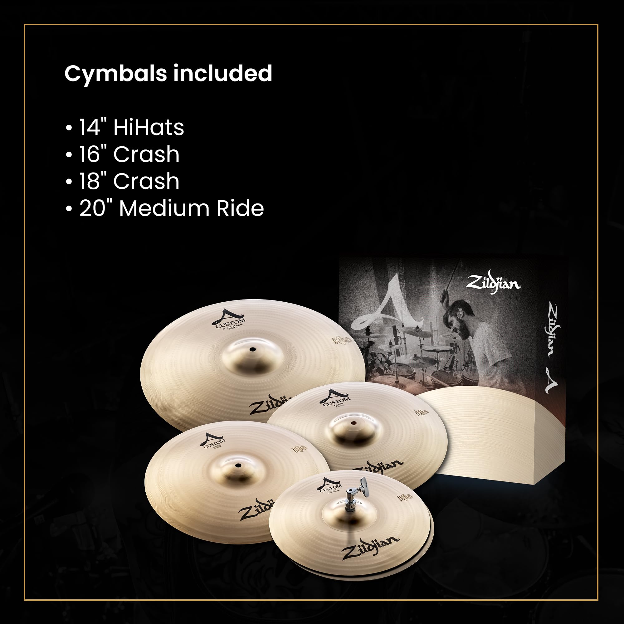 Zildjian A Custom Series Cymbal Box Set - 14 Inch Hi-Hats, 16 Inch
