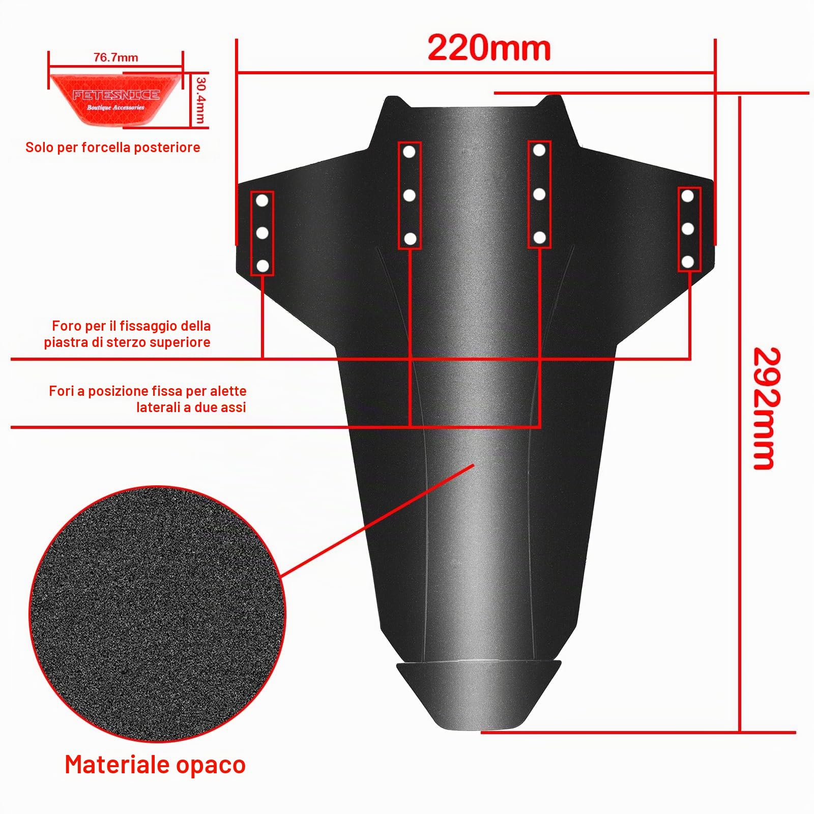 FETESNICE 2 pezzi parafanghi per mountain bike con adesivi riflettenti, parafanghi anteriori e posteriori per ruote da 20" a 29", leggeri e resistenti per mountain bike, e-bike, gravel bike e fatbike.