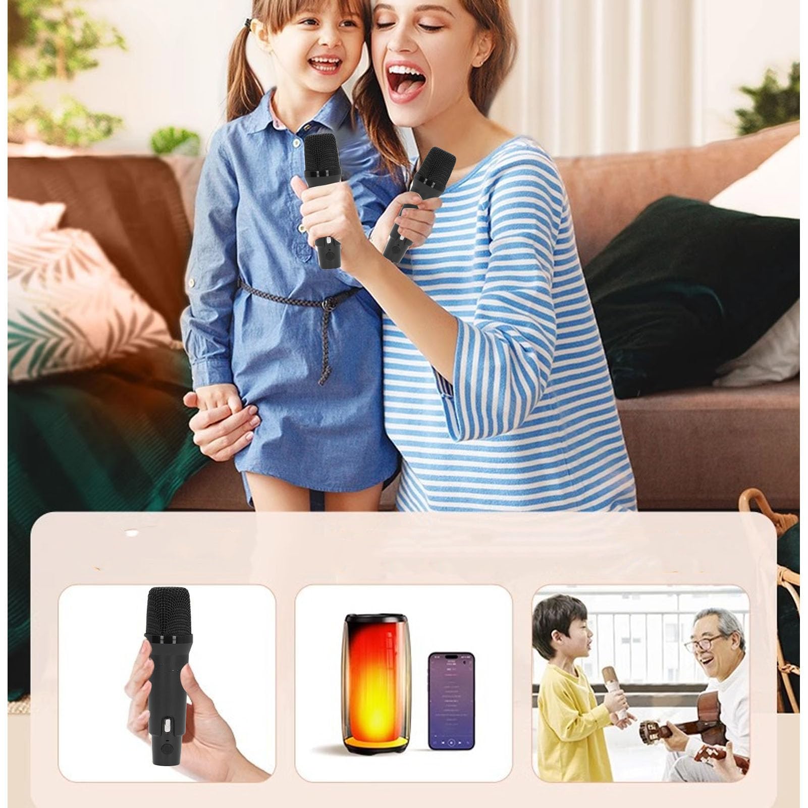 Przenośny Głośnik z Mikrofonem, Maszyna RGB Light Karaoke 4000 MAh do Kempingu na Zewnątrz Domowej Imprez