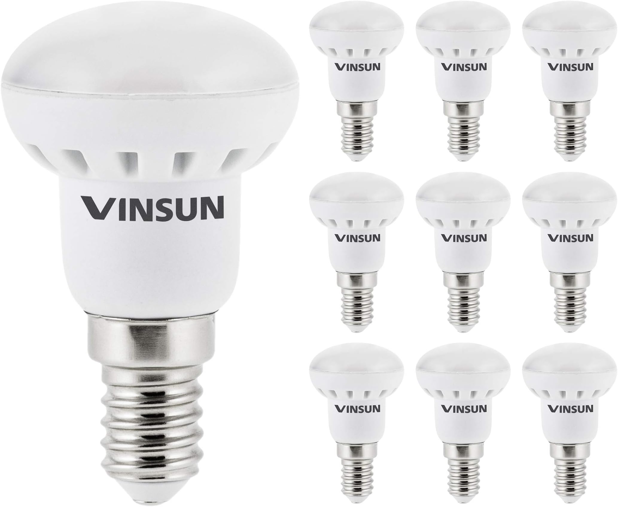 VINSUN - Pack of 10, LED E14 Light Bulb 3W, Small Edison Screw (SES) Warm White 2900K, 250lm, 230V LED Reflector R39