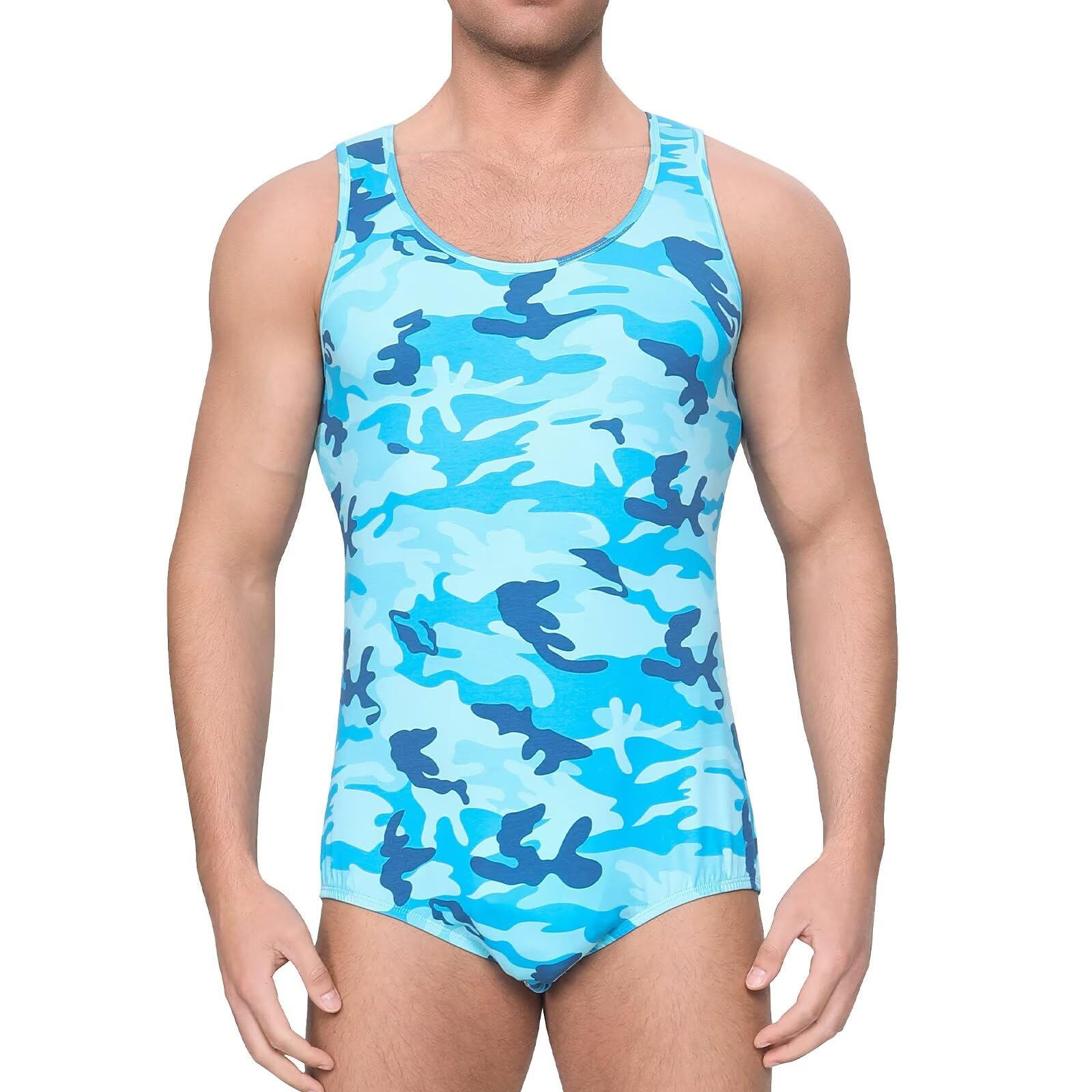 Landofgenie Body Homme sans Manches Camouflage Tank Top Grenouillère Pyjama Combinaison pour Adultes