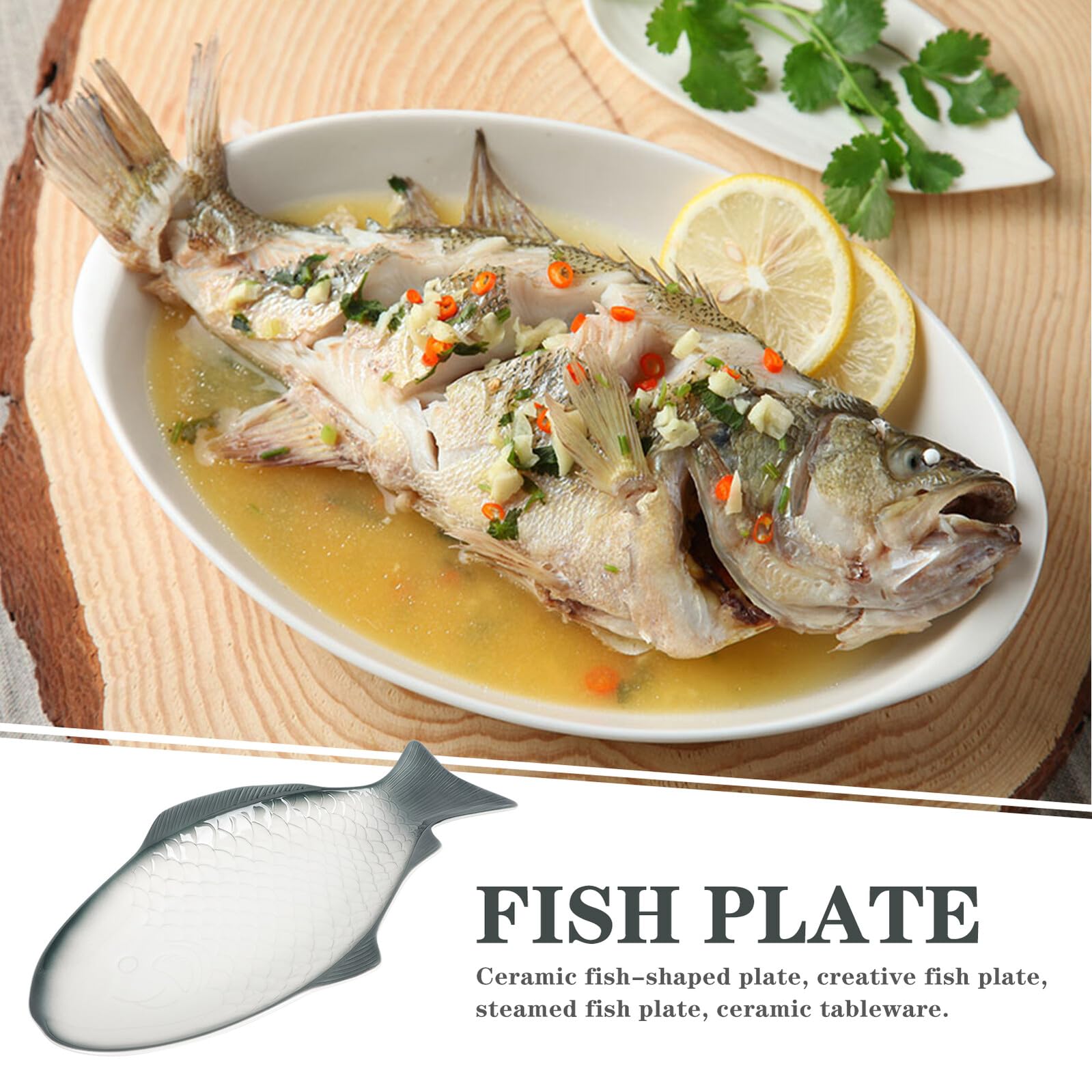 Toyvian Plato De Pescado De Cerámica De 15 Pulgadas Color Verde Oscuro, Plato Al Vapor Seguro y Duradero, para Servir Mariscos y Aperitivos, Adecuado para Mesa Festiva y Uso Doméstico