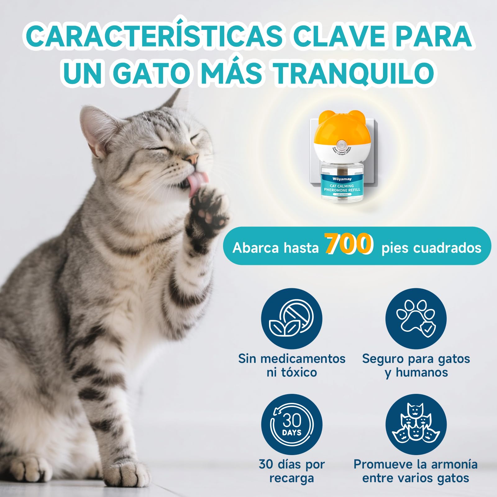Woyamay Recambios de Difusor de Feromonas para Gatos, 6 Unidades Calmante Gatos y Tranquilizante para Gatos, Relajante para Gatos con Suministro de 6 Meses, Feromonas Gatoshasta 180 Días