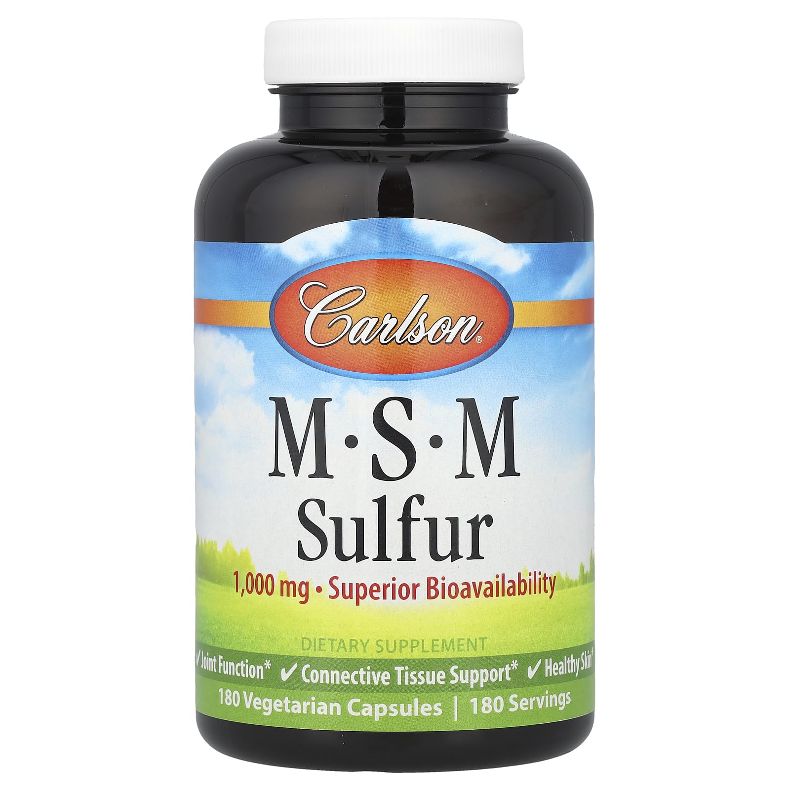 Carlson Labs MSM Sulfur, MSM 800mg, Sulfur 270mg, 180 Capsules