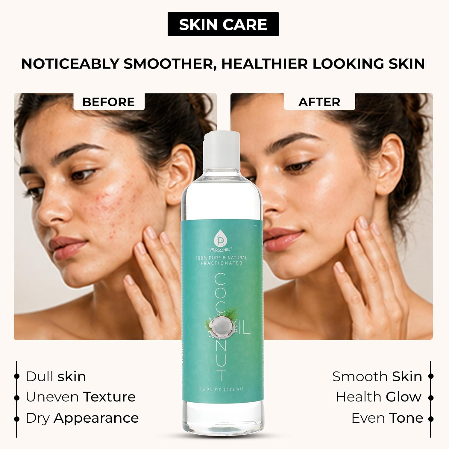 Pursonic Pure Unscented Fractionated Coconut Oil - 16 Oz Multipurpose Oil for Skin, Hair, Body Massage & Makeup Removal - Carrier Oil for Essential Oils and Aromatherapy