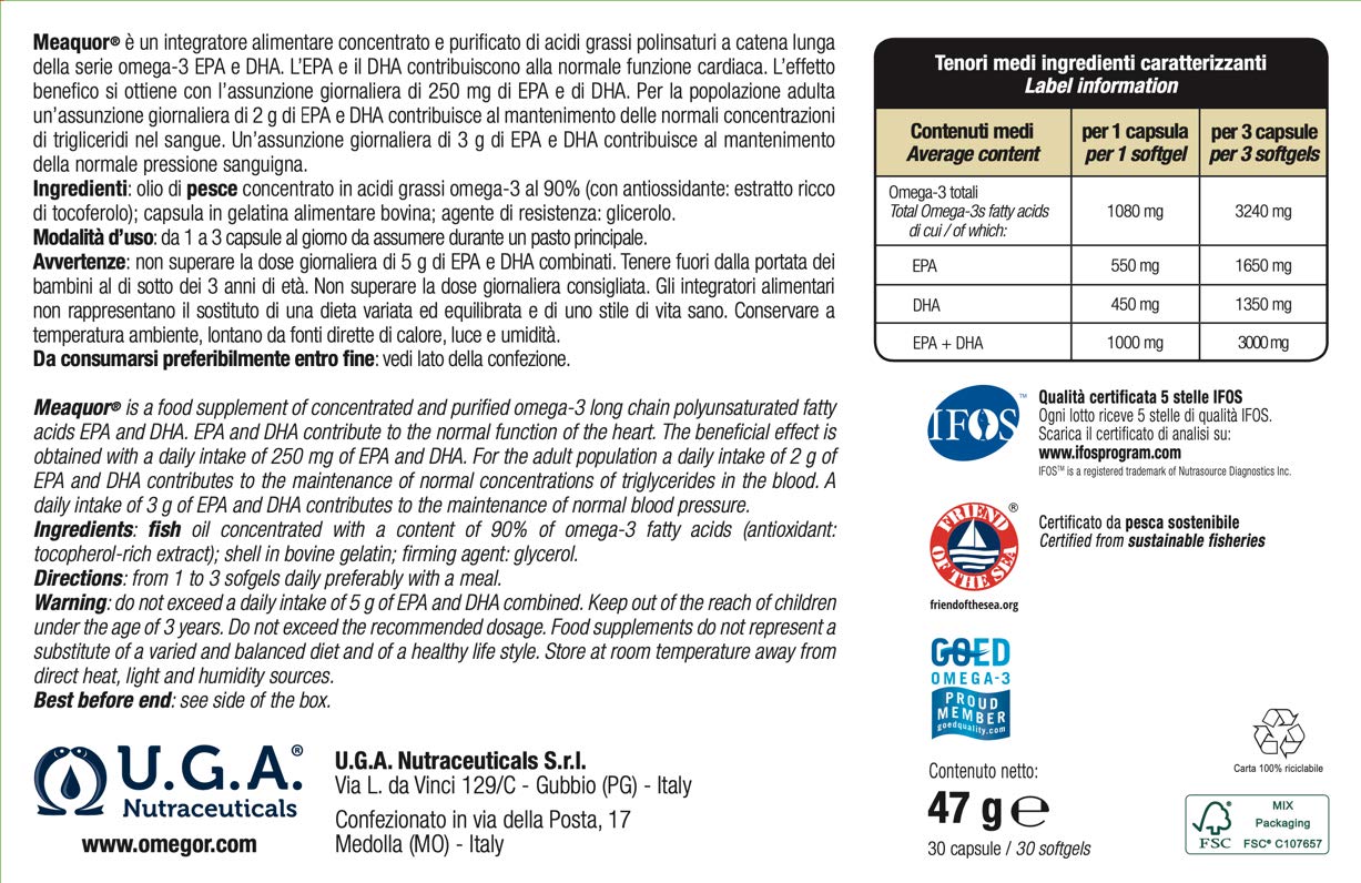 U.G.A. NUTRACEUTICALS Meaquor 1000 Capsules with Omega-3, EPA and DHA - 30  Capsules - Buy Online - 144085326