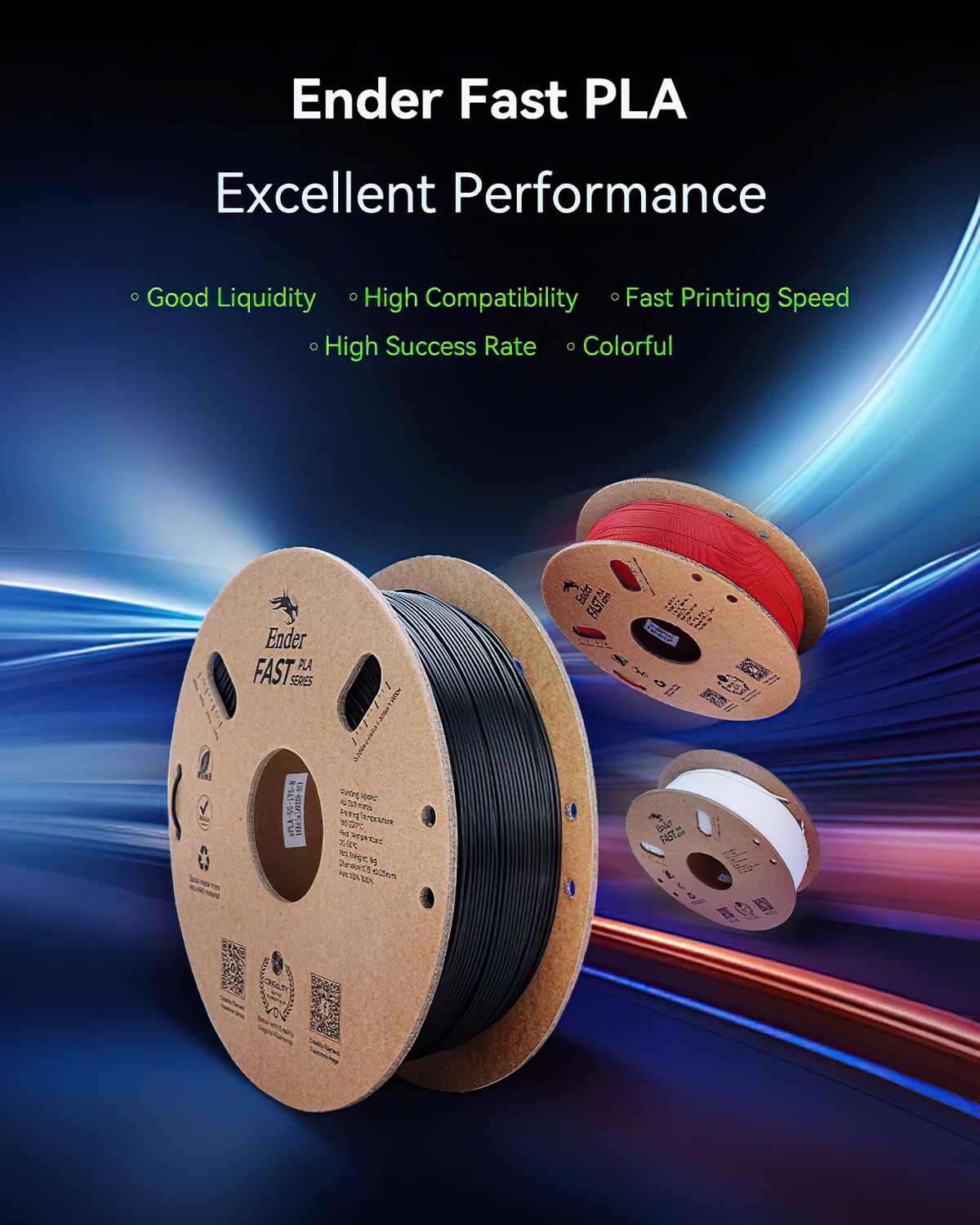 Creality Ender Fast PLA Filamento da 1,75 mm, filamento per stampante 3D ad alta velocità fino a 300 mm/s, bobina di cartone riciclabile, adatta alla maggior parte delle stampanti 3D FDM fino a 1 kg