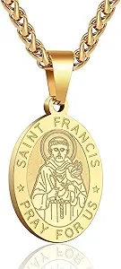 P. BLAKE Oval Saint Christopher/Michael/Joseph/Jude/Virgin Mary/Joseph/Francis/Patrick/Anthony/Benedict/Thomas Necklace for Men Women, Stainless Steel Catholic Patron Pendant with Chain 24 Inches