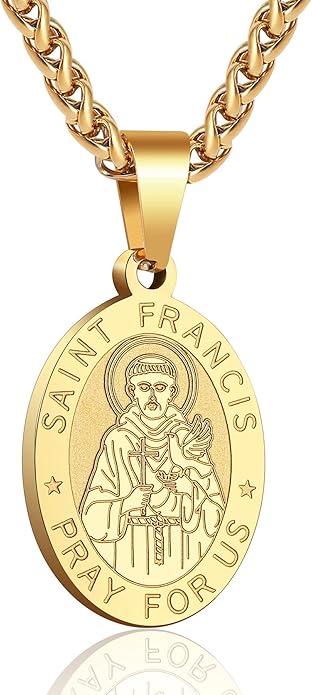 P. BLAKE Oval Saint Christopher/Michael/Joseph/Jude/Virgin Mary/Joseph/Francis/Patrick/Anthony/Benedict/Thomas Necklace for Men Women, Stainless Steel Catholic Patron Pendant with Chain 24 Inches