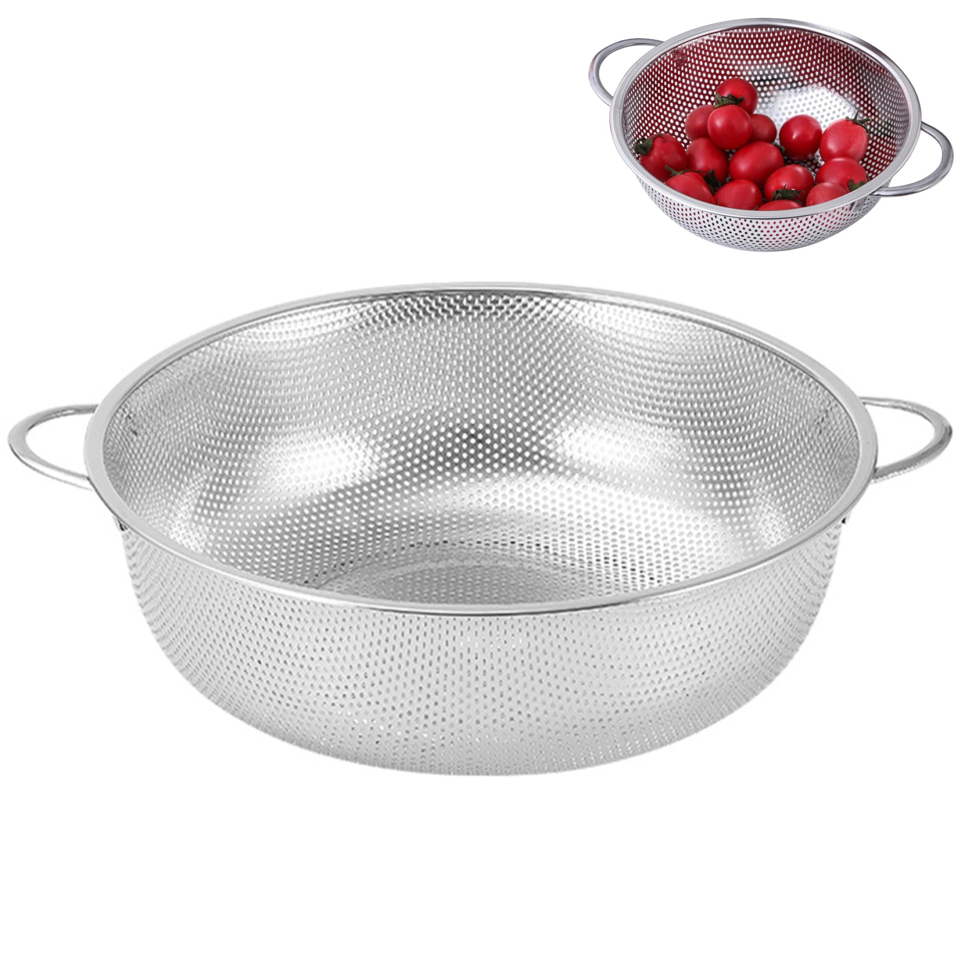 Hperu 6.5x2.8In Rice Strainer Fine Mesh Stainless Steel Colander with Handle Large Capacity Non Slip Fruit Vegetable Pasta Strainer for Kitchen